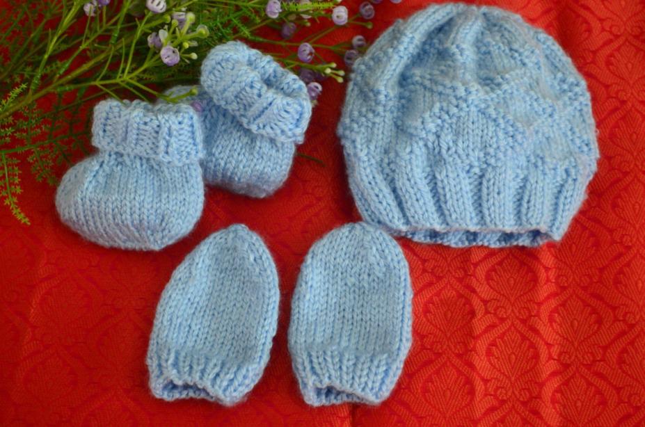 New Born Baby Hat, Booties And&nbsp;Mittens
